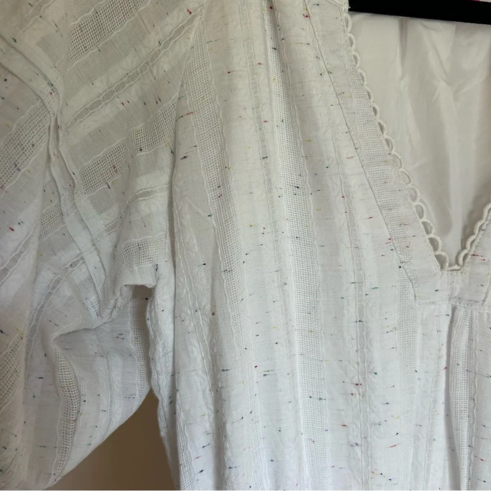Betsey Johnson Spectator White Maxi Dress Sz XS Puff Sleeves w/colorful Speckles